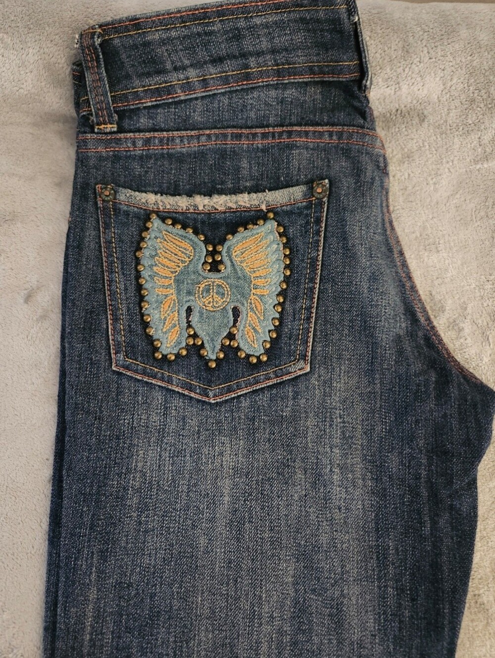 Vintage Wet Y2K-style Low-Rise Bootcut Jeans with Embellished  Pockets Size:26